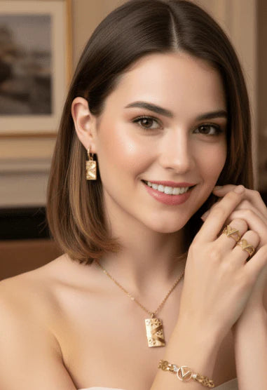 V Gold Jewelry Set – Luxury Look | طقم مجوهرات فاخر