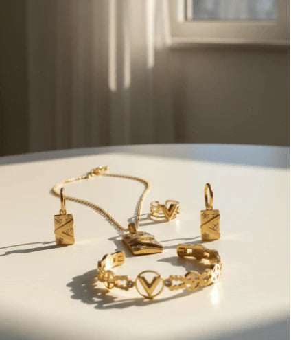 V Gold Jewelry Set – Luxury Look | طقم مجوهرات فاخر