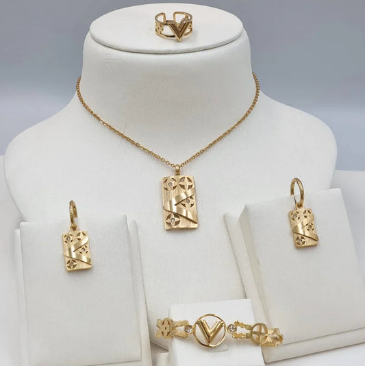 V Gold Jewelry Set – Luxury Look | طقم مجوهرات فاخر